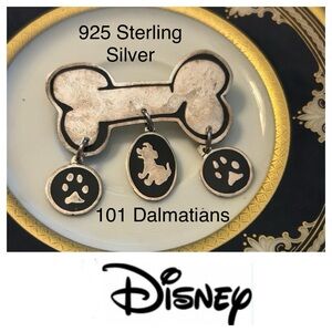 Vintage Disney 101 Dalmatians Dog Bone Brooch w Dangling Charms
